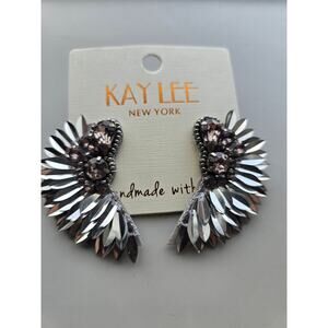 Kay Lee Black Fan Beaded Earrings New